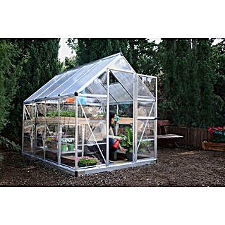 Palram – Canopia Gewächshaus Hybrid (Außenmaß inkl. Dachüberstand (B x T): 185 x 248 cm, Silber, Grundfläche: 4,6 m²)