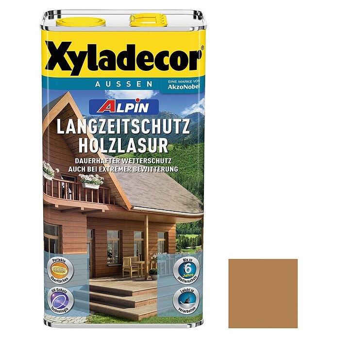 Xyladecor Langzeitschutz-Holzlasur Alpin (Zeder, 5 l, Seidenglänzend, Lösemittelbasiert)