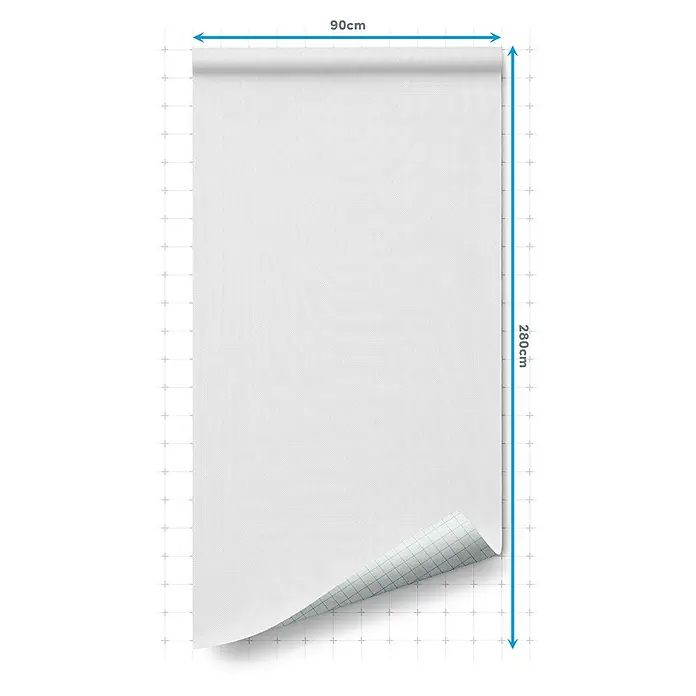 Lámina decorativa autoadhesiva vinílico Premium - 90 x 280 cm, Espiga, Gris - Ilustración de un rollo de papel tapiz de 90 cm de ancho y 280 cm de largo, que se despega en la parte inferior revelando un patrón de cuadrícula.
