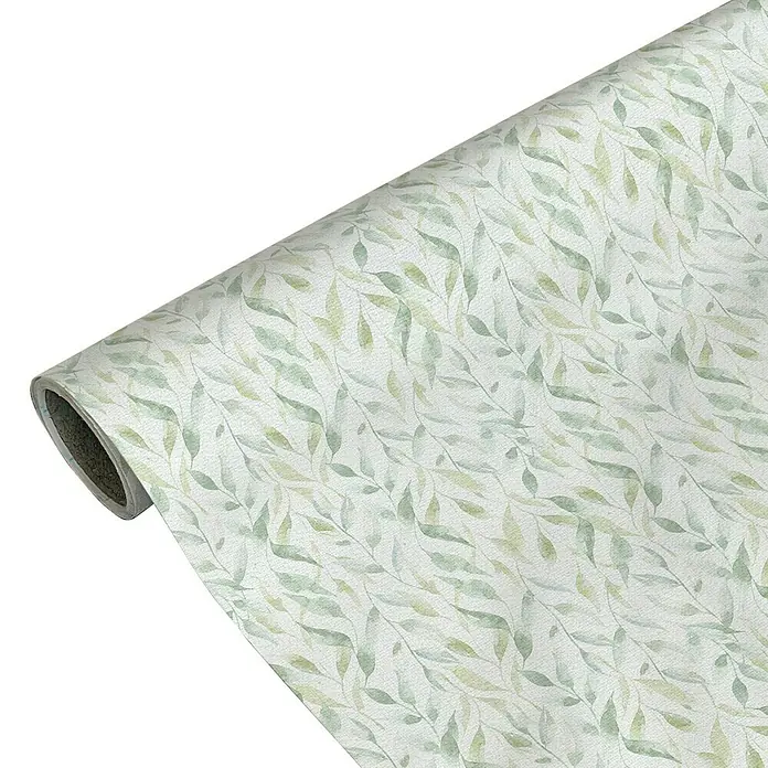 Lámina decorativa autoadhesiva vinílico Premium - 90 x 280 cm, Sauce, Verde - Un rollo de papel de regalo decorativo con un delicado diseño de follaje, ideal para ocasiones especiales. Perfecto para envolver regalos con estilo.