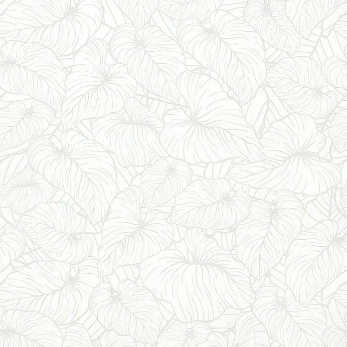 Lámina decorativa autoadhesiva vinílico Premium - 90 x 280 cm, India, Blanco - Detalle de un patrón de tela con hojas blancas estilizadas, ofreciendo un diseño elegante y relajante para accesorios del hogar.