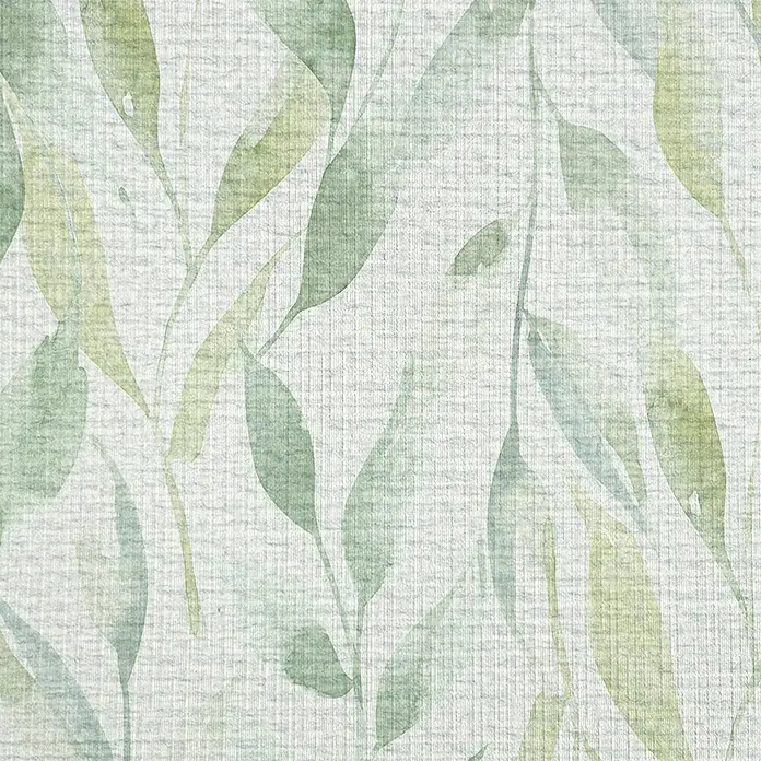 Lámina decorativa autoadhesiva vinílico Premium - 90 x 280 cm, Sauce, Verde - Elegante papel pintado con delicadas hojas de acuarela en tonos suaves de verde y amarillo sobre un fondo texturizado. Un diseño natural para espacios elegantes.