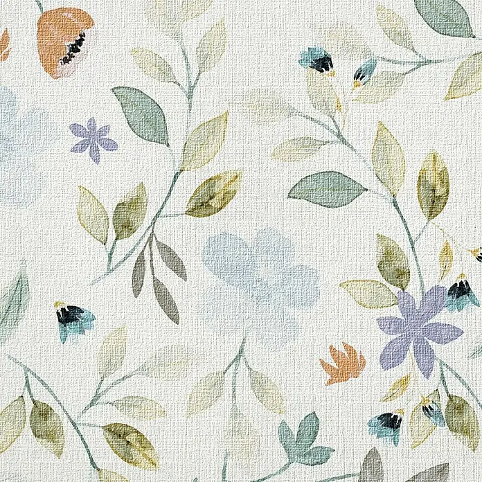 Lámina decorativa autoadhesiva vinílico Premium - 90 x 280 cm, Nastia, Multicolor - Delicado patrón floral con hojas y flores en suaves tonos de acuarela sobre un fondo claro. Ideal para decoraciones.