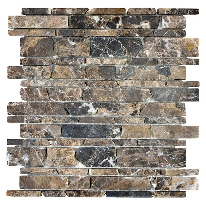 Mosaikfliese Brick Uni MOS BRICK 285 - 27,5 x 30 cm, Braun, Matt - Marmor-Mosaikfliese: Elegantes Design mit braunen und grauen Marmorstücken, ideal für stilvolle Wandverkleidungen und Innenraumgestaltung.