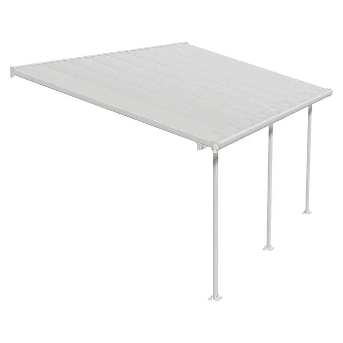 Terrassenüberdachung Tuscany LED - B x T: 546 x 300 cm, Verkehrsweiß, Polycarbonat, Transparent - Weiße Terrassenüberdachung mit schlanken Pfosten, die Schatten spendet und einen modernen Akzent im Außenbereich setzt.