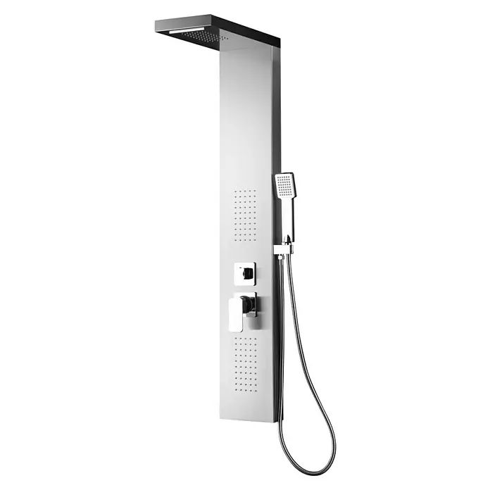 Aurlane Duschpaneel Enya Stainless Steel - Höhe: 121,5 cm, Silber/Grau - Duschpaneel aus Edelstahl mit Regenduschkopf, Massagedüsen und Handbrause.