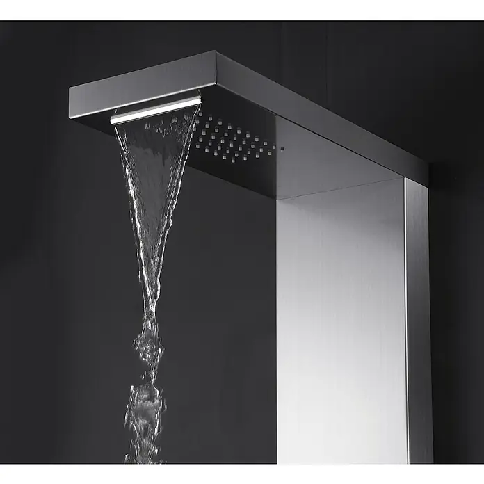Aurlane Duschpaneel Enya Stainless Steel - Höhe: 121,5 cm, Silber/Grau - Duschpaneel aus gebürstetem Metall mit aktiver Wasserfallfunktion und Regenduschen-Düsen.