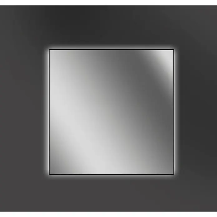 Camargue Espejo con luz Leah - 100 x 80 cm, Negro - Un espejo cuadrado moderno con un marco delgado y luz de fondo, ideal para baños o dormitorios.