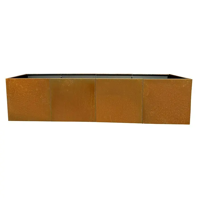 Recal Pflanzkübel eckig Corten - Außenmaß (L x B x H): 220 x 55 x 55 cm, Stahl, Braun - Rechteckiger Metall-Pflanzkasten mit rostbrauner Oberfläche.
