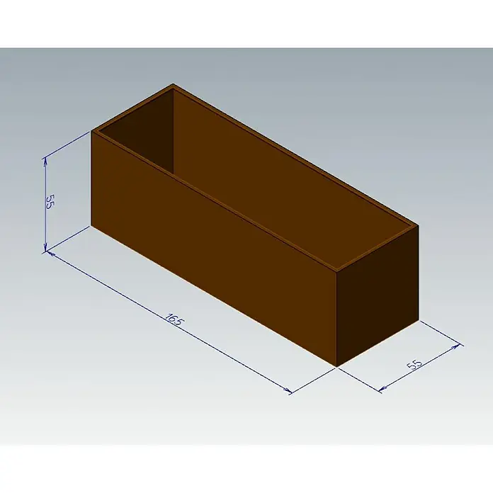 Recal Pflanzkübel eckig Corten - Außenmaß (L x B x H): 165 x 55 x 55 cm, Stahl, Braun - Braune rechteckige Box mit den Maßen 165x55x55.