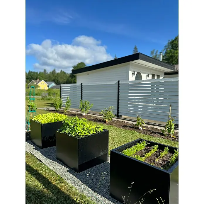 Recal Pflanzkübel eckig - Außenmaß (L x B x H): 55 x 55 x 55 cm, Stahl, Schwarz - Schwarze Pflanzkästen mit Gemüse und Kräutern im Garten, eine moderne und stilvolle Art, Pflanzen anzubauen.