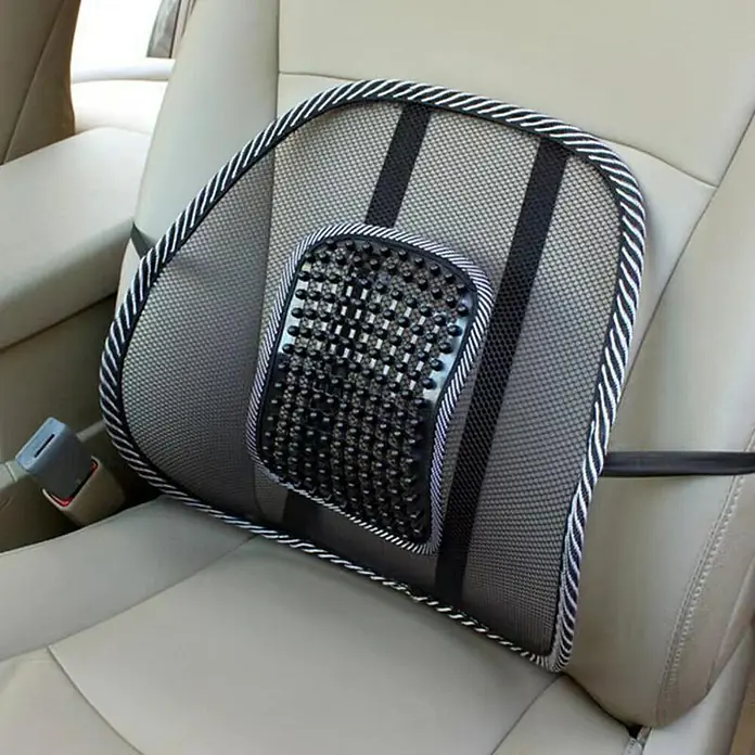 Fulmo Soporte lumbar - Negro, Ergonómico - Pie de foto: Cojín de soporte lumbar de malla con zona de masaje para asiento de coche, que brinda comodidad y apoyo.