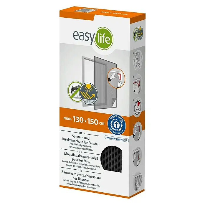 Easy Life Sonnen-& Insektenschutz-Gitter - B x H: 130 x 150 cm, Montage Insektengitter: Ankletten - Fenster-Sonnenschutz und Insektenschutz von Easy Life, max. 130 x 150 cm, inklusive Befestigungsband für einfaches Anbringen.