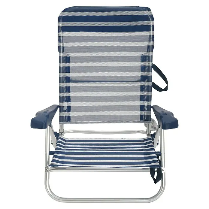 Silla de camping Nora - An x Pr x Al: 67 x 57 x 85 cm, Azul/Blanco, Aluminio/Textiline - Silla de playa a rayas azules y blancas. Esta silla cuenta con reposabrazos y una estructura de aluminio ligera para facilitar su transporte.