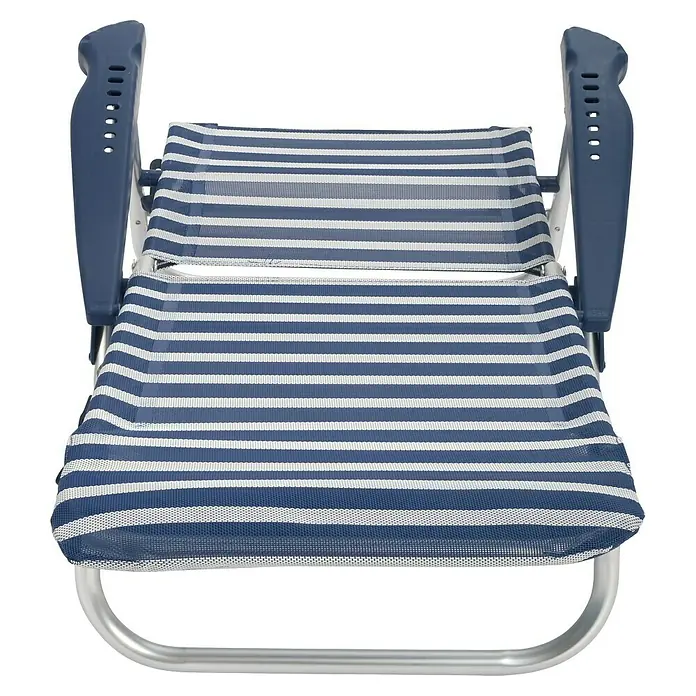 Silla de camping Nora - An x Pr x Al: 67 x 57 x 85 cm, Azul/Blanco, Aluminio/Textiline - Una silla de playa a rayas con rayas azules y blancas y reposabrazos ajustables para mayor comodidad y relajación.