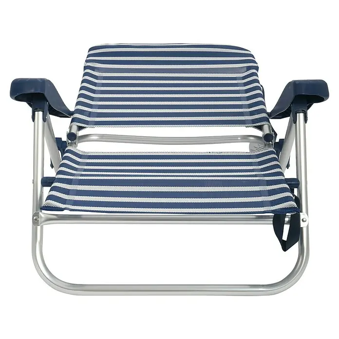 Silla de camping Nora - An x Pr x Al: 67 x 57 x 85 cm, Azul/Blanco, Aluminio/Textiline - Esta silla de playa de rayas azules y blancas con reposabrazos ofrece comodidad y relajación al aire libre. Perfecta para días soleados.