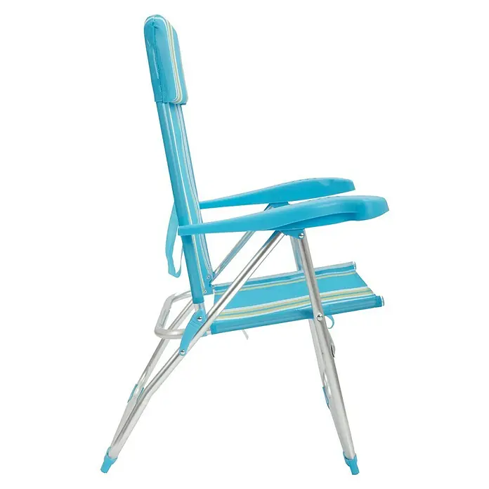 Silla de camping Nora - An x Pr x Al: 62 x 65 x 95 cm, Azul/Blanco, Aluminio/Textiline - Cómoda silla de playa azul con reposabrazos y un diseño ligero y plegable para un fácil transporte.
