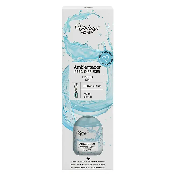 Fragancia para el hogar Mikado - Limpio, 100 ml - Difusor de varillas "Limpo" de Vintage Home: Un ambientador de fragancia limpia para un ambiente acogedor, con ingredientes naturales.