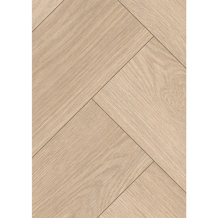 Egger Laminat NatureSense Herringbone - Baronia Eiche hell, Fischgrät, 840 x 168 x 8 mm - Helles Parkettmuster im Fischgrätmuster für moderne Innenräume. Die Holzstruktur verleiht Wärme und Eleganz.