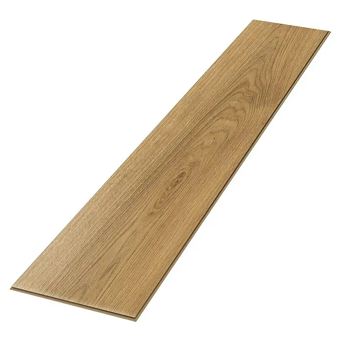 Egger Laminat NatureSense - Nord Eiche natur, Landhausdiele, 1.292 x 193 x 8 mm - Nahaufnahme einer einzelnen Diele Laminatboden mit einer realistischen Holzmaserung und warmen Farbtönen. Ideal für Bodenbeläge.