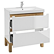 Badmöbel-Set Space System (81 cm, Weiß/Eiche, Glänzend, Mit Schubladen) | BAUHAUS