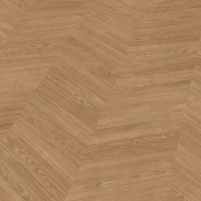 Egger Laminat NatureSense Skanderborg - Skanderborg Eiche braun, Sonstige, 1.292 x 327 x 8 mm - Helles Parkett in Fischgrätmuster verlegt. Das Parkett hat eine natürliche Holzmaserung und verleiht dem Raum Wärme und Eleganz.