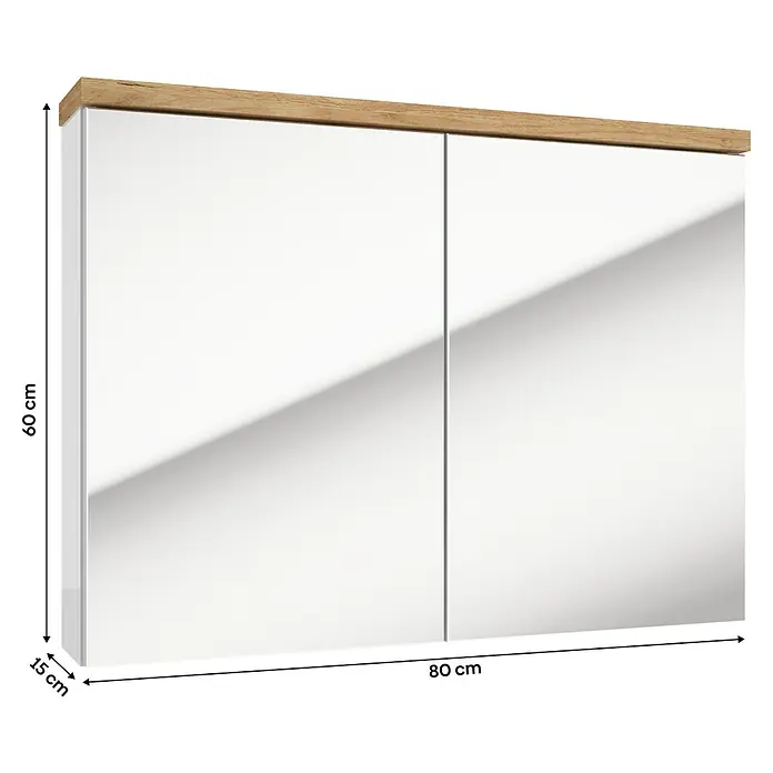Spiegelschrank Space System - B x H: 80 x 60 cm, Holz, Weiß/Eiche - Modernes Badezimmer mit Spiegelschrank mit Holzelementen für stilvolle Aufbewahrung. Perfekt für Ordnung und Eleganz im Bad.