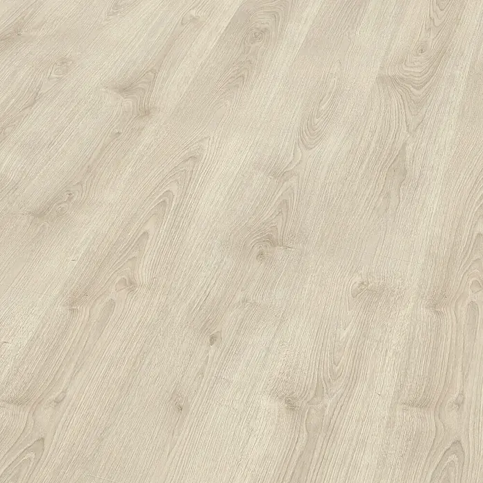 Egger Laminat NatureSense - Brook Eiche weiss, Landhausdiele, 1.292 x 193 x 7 mm - Detailaufnahme eines hellen Laminatbodens mit natürlicher Holzmaserung, ideal für moderne Innenräume.