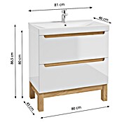Badmöbel-Set Space System (81 cm, Weiß/Eiche, Glänzend, Mit Schubladen) | BAUHAUS
