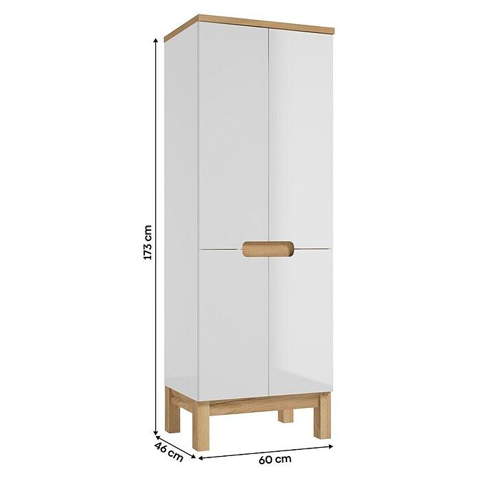 Hochschrank Space System (B x T x H: 60 x 46 x 173 cm, Weiß/Eiche, Glänzend) | BAUHAUS