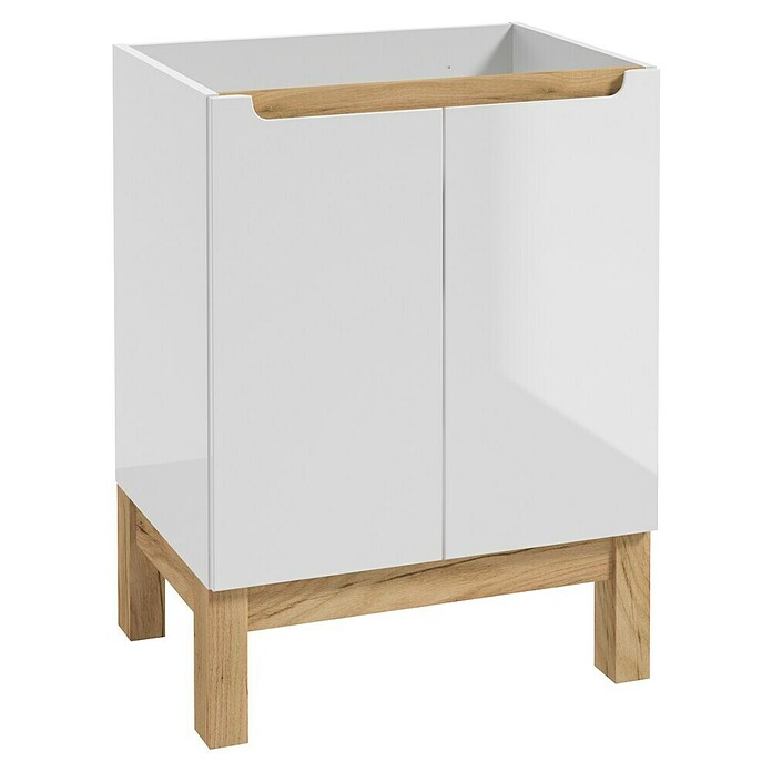 Badmöbel-Set Space System (61 cm, Weiß/Eiche, Glänzend, Mit Türen) | BAUHAUS