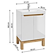 Badmöbel-Set Space System (61 cm, Weiß/Eiche, Glänzend, Mit Türen) | BAUHAUS
