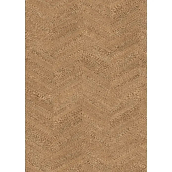 Egger Laminat NatureSense Skanderborg - Skanderborg Eiche braun, Sonstige, 1.292 x 327 x 8 mm - Helles Eichenparkett im Fischgrätmuster. Die Textur und das Muster des Holzfußbodens sind deutlich erkennbar.