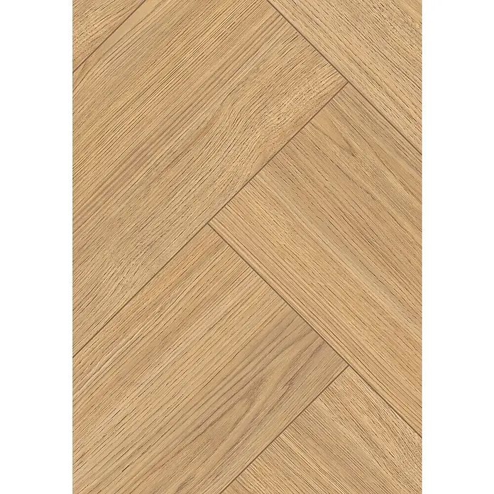 Egger Laminatmuster NatureSense Herringbone - 297 x 168 x 8 mm, Fischgrät, Casella Eiche natur - Abbildung von hellem, modernem Parkettboden mit Fischgrätenmuster, ideal für stilvolle Innenräume.