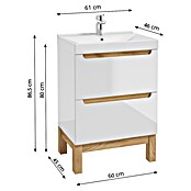 Badmöbel-Set Space System (61 cm, Weiß/Eiche, Glänzend, Mit Schubladen) | BAUHAUS