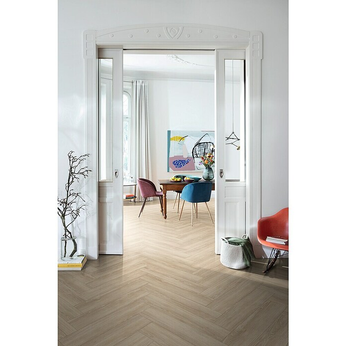 Egger Laminaat NatureSense Visgraat Newport Eiken Creme (Visgraat, 840 x 168 x 8 mm) | BAUHAUS