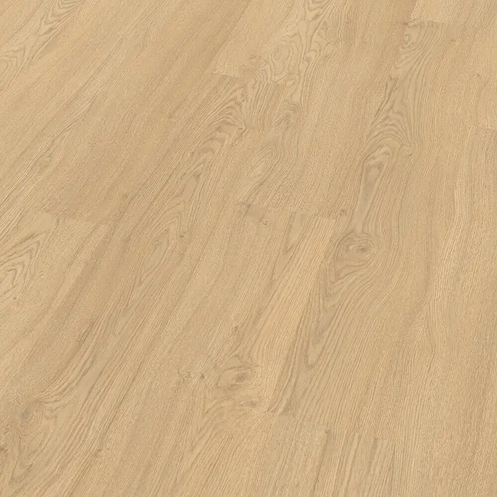 Egger Laminat NatureSense - Matera Eiche hell, Landhausdiele, 1.292 x 193 x 8 mm - Nahaufnahme eines hellen Laminatbodens mit natürlicher Holzmaserung, ideal für moderne Innenräume.