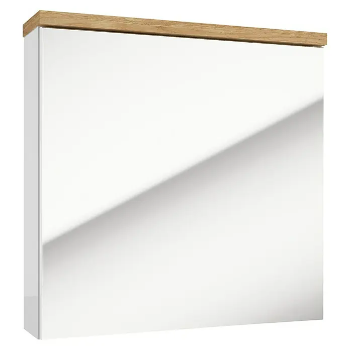 Spiegelschrank Space System - B x H: 60 x 60 cm, Holz, Weiß/Eiche - Helle, moderne Wandgarderobe mit Holzakzent, ideal für Flur oder Eingangsbereich. Schlichtes Design für stilvolle Ordnung und Aufbewahrung.