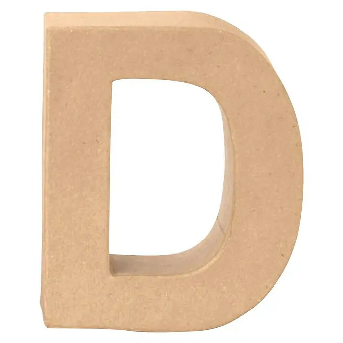 Glorex Papp-Buchstabe - Motiv: D, Pappe, L x B x H: 17,5 x 14 x 5,5 cm - Nahaufnahme eines unlackierten Holzbuchstabens "D", ideal zum Basteln und Dekorieren, mit einer natürlichen Holzstruktur.