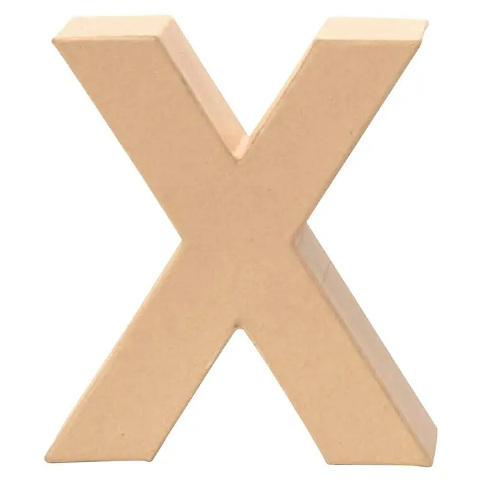 Glorex Papp-Buchstabe - Motiv: X, Pappe, L x B x H: 17,5 x 14 x 5,5 cm - Nahaufnahme eines beigen, hölzernen "X"-Buchstabens, ideal für dekorative Zwecke oder als Teil eines personalisierten Namens.