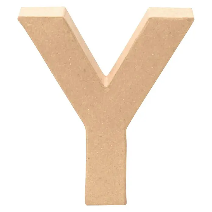 Glorex Papp-Buchstabe - Motiv: Y, Pappe, L x B x H: 17,5 x 14 x 5,5 cm - Nahaufnahme des Buchstaben Y aus unbehandeltem Holz, ideal zum individuellen Gestalten und Dekorieren für Bastelprojekte.