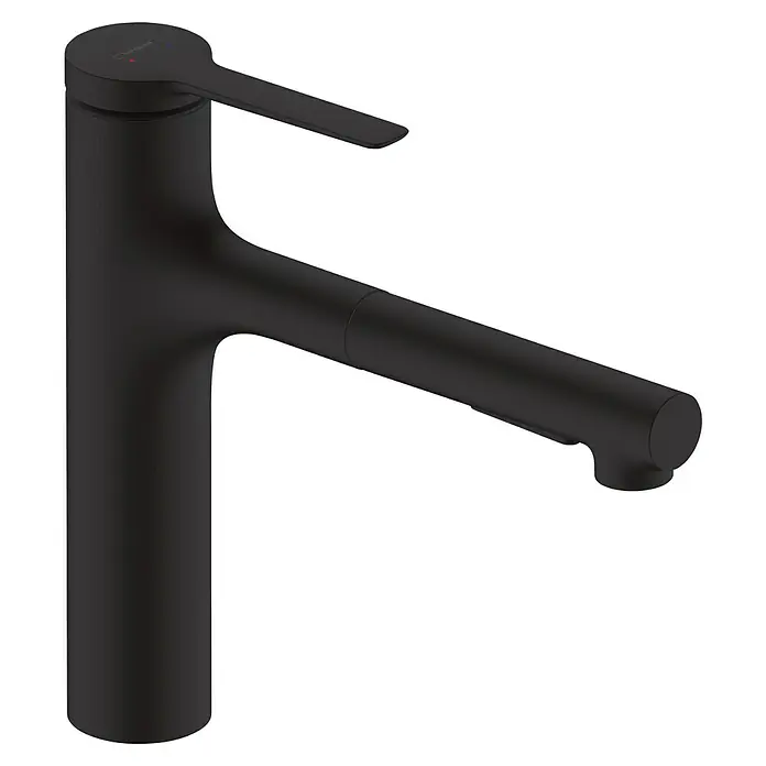 Hansgrohe Zesis M33 Spültischarmatur - Mattschwarz, Matt, Mit sBox - Moderne mattschwarze Küchenarmatur mit markantem flachen Hebelgriff und ausziehbarer Brause.