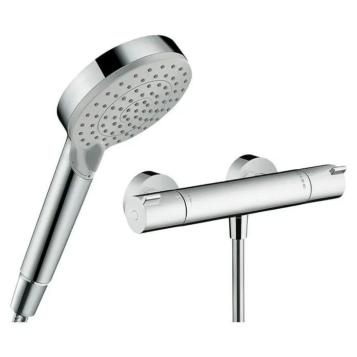 Hansgrohe Thermostat-Set - 9,7 l/min, Chrom - Brausethermostat mit Handbrause. Das Set in Chromoptik verfügt über eine präzise Temperaturregelung und verschiedene Strahlarten.