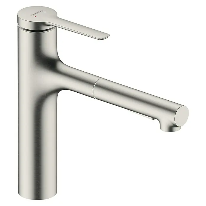 Hansgrohe Zesis M33 Spültischarmatur - Edelstahl Finish, Matt, Ohne sBox - Hansgrohe Einhebel-Küchenarmatur, gebürstete Metalloberfläche.