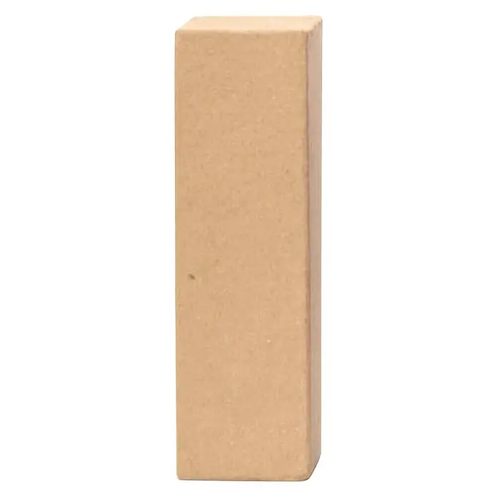 Glorex Papp-Buchstabe - Motiv: I, Pappe, L x B x H: 17,5 x 5 x 5,5 cm - Nahaufnahme eines hohen, schmalen, beigen Holzblocks, der auf einer weißen Oberfläche steht.