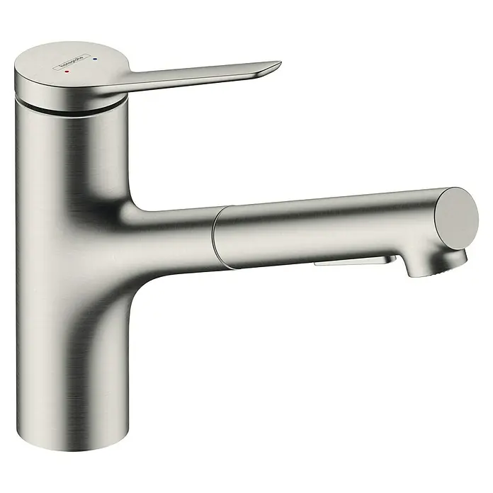 Hansgrohe Zesis M33 Spültischarmatur - Edelstahl Finish, Matt, Ohne sBox - Gebürstete Metall-Einhebel-Küchenarmatur mit Ausziehbrause.