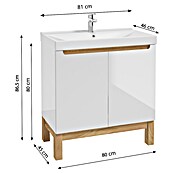 Badmöbel-Set Space System (81 cm, Weiß/Eiche, Glänzend, Mit Türen) | BAUHAUS