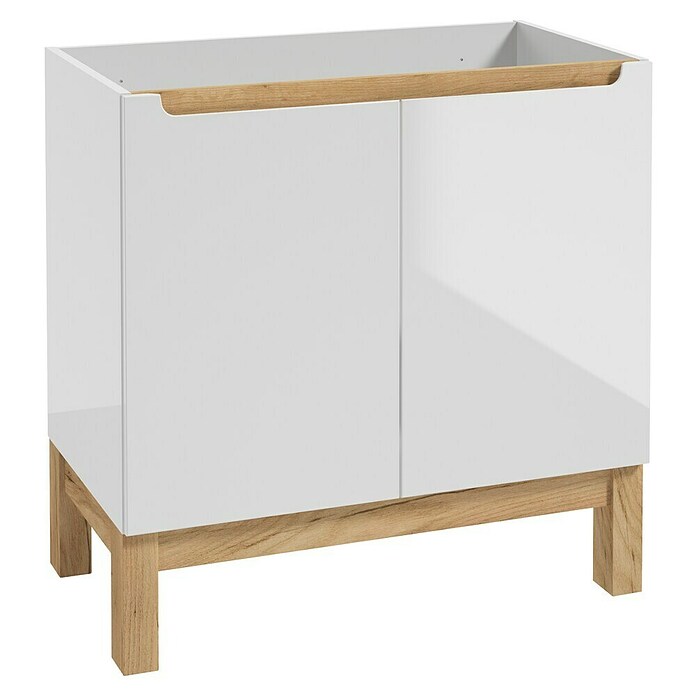 Badmöbel-Set Space System (81 cm, Weiß/Eiche, Glänzend, Mit Türen) | BAUHAUS