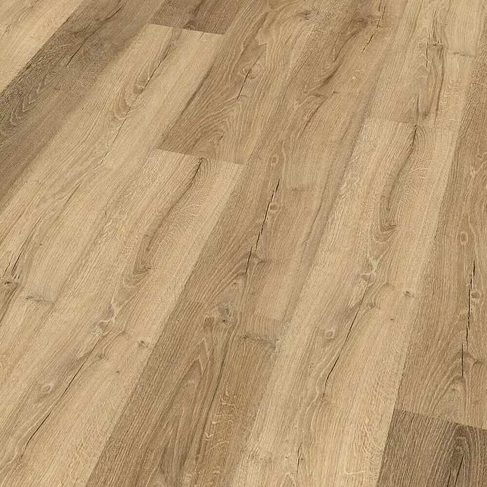 Egger Laminat NatureSense - Livingston Eiche natur, Landhausdiele, 1.292 x 193 x 8 mm - Nahaufnahme von hellem Eichenlaminatboden mit natürlicher Holzmaserung und Textur für ein modernes Interieur.