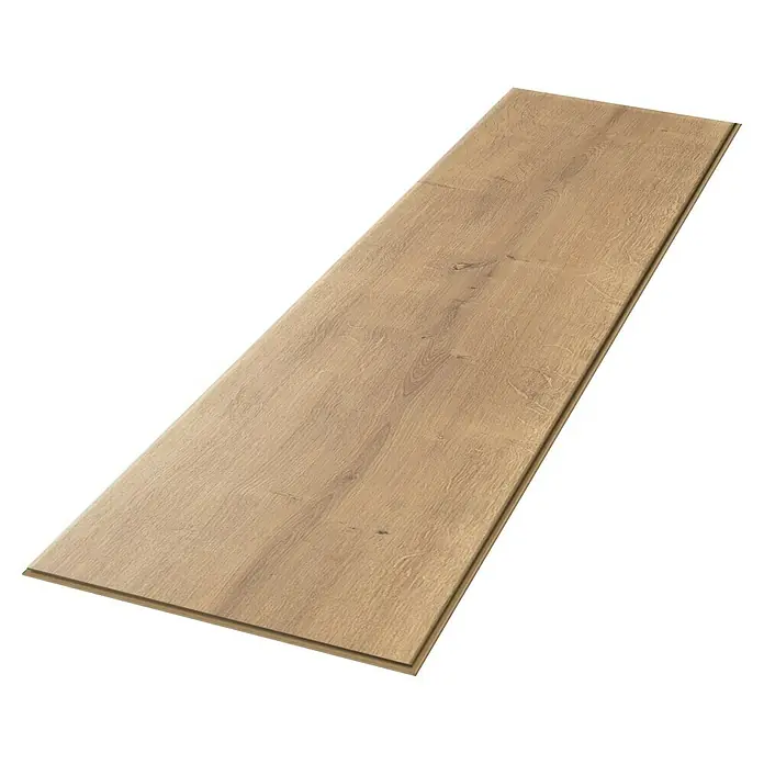 Egger Laminat NatureSense - Hamilton Eiche, Landhausdiele, 1.292 x 327 x 8 mm - Nahaufnahme einer einzelnen Laminatdiele in hellem Holzton mit feiner Maserung und Klickverbindung.